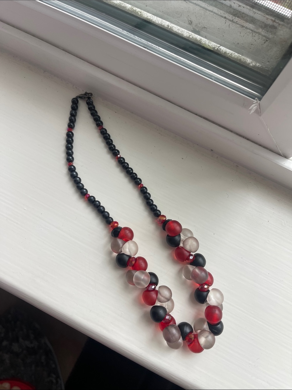 Red, Black & Frosted Bead Statement Necklace